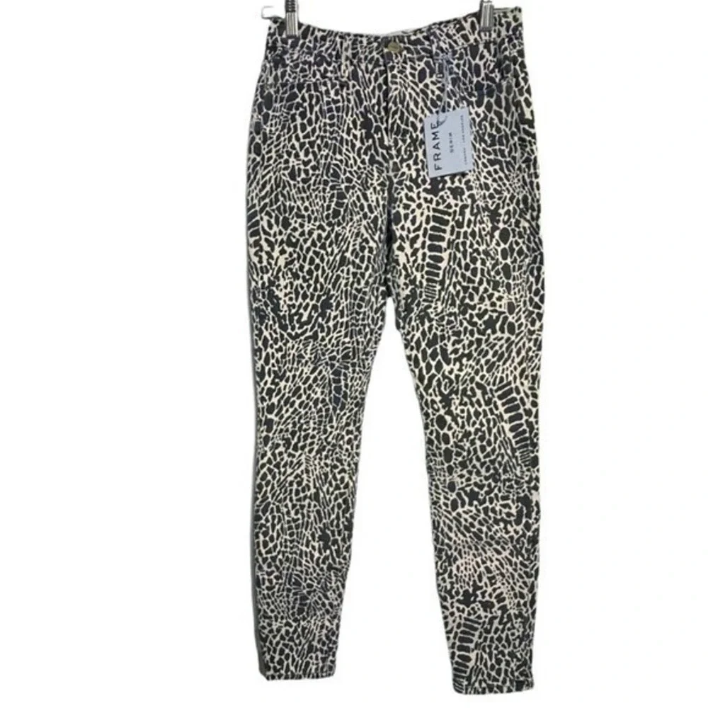 Frame Jeans Le High Skinny Abstract Animal Print Noir Multi Size 26 Y2K Work NEW